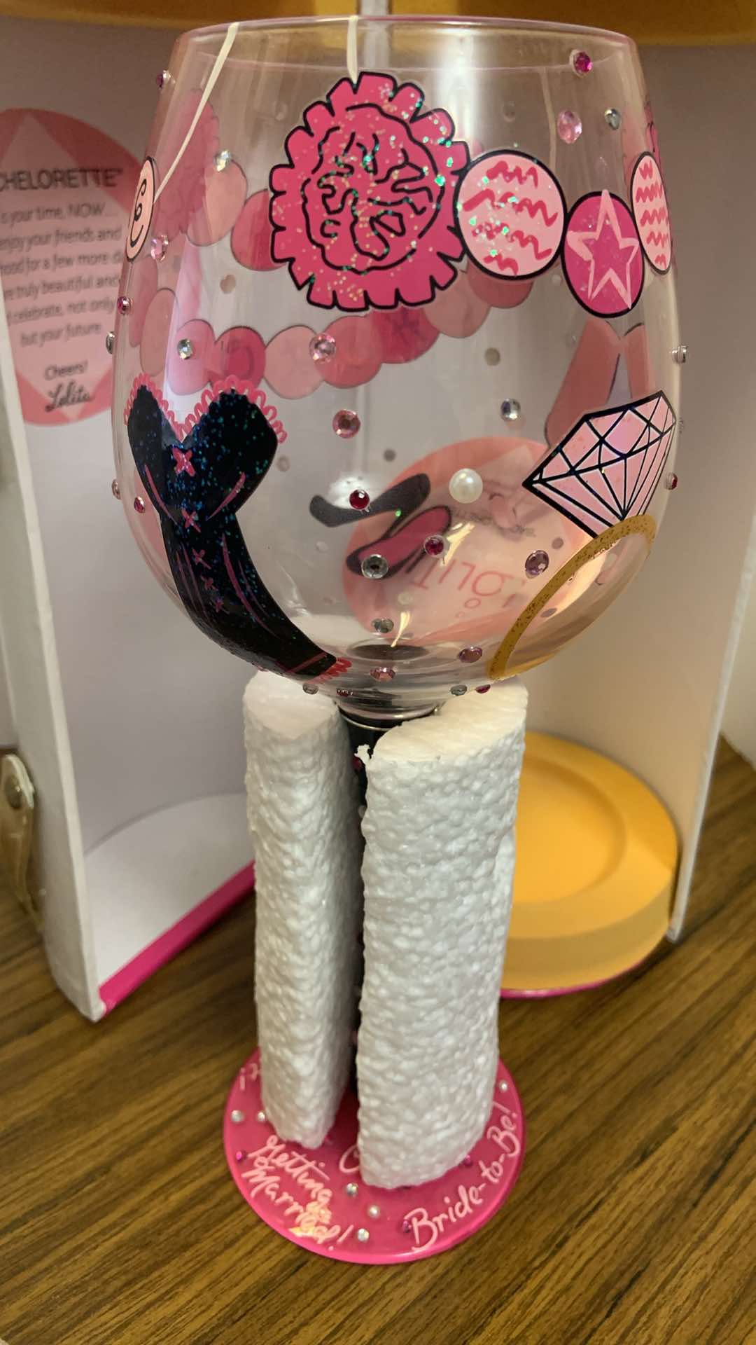 ‘LOVE MY WINE’ 🍷 LOLITA BACHELORETTE EMBELLISHED 22oz GLASS Gift 🎁 in Cute Box