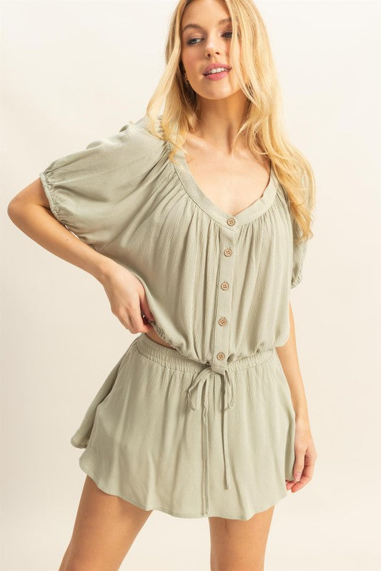 Drawstring Hem Short Sleeve Top and Skort Set