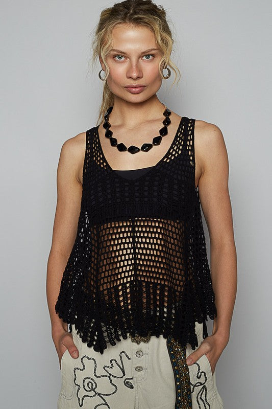 Sleeveless Woven Crochet Knit Cover Up