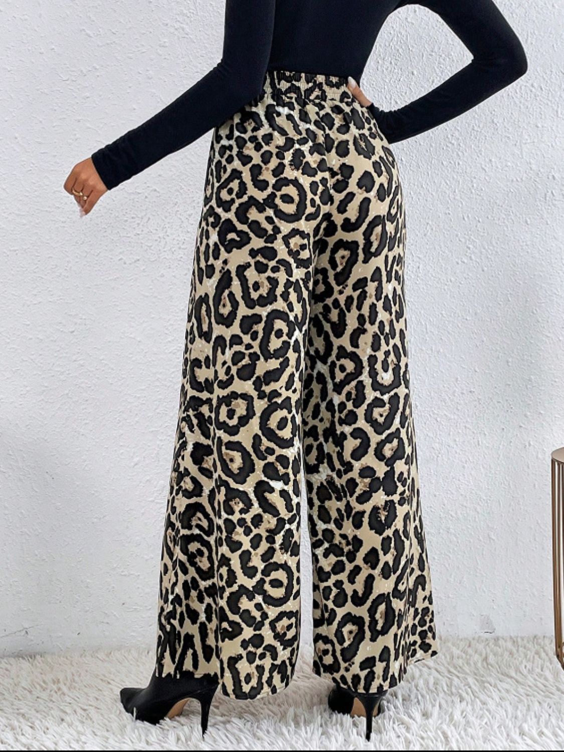 Printed Elastic Waist Wide Leg Pants