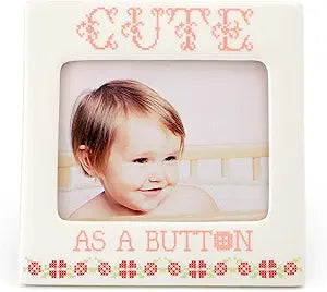 “Cute as a Button” Blue or Pink Ceramic, 4”x5” Photo Frame