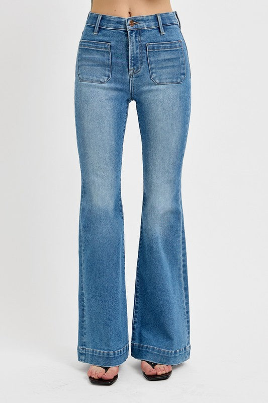 Front Patch Pocket Flare Jeans 
