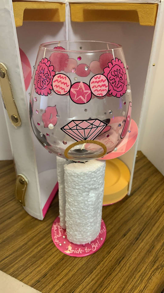 ‘LOVE MY WINE’ 🍷 LOLITA BACHELORETTE EMBELLISHED 22oz GLASS Gift 🎁 in Cute Box