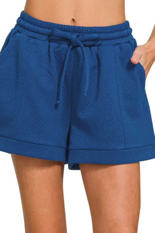 Zenana Textured Knit Jacquard Drawstring Shorts