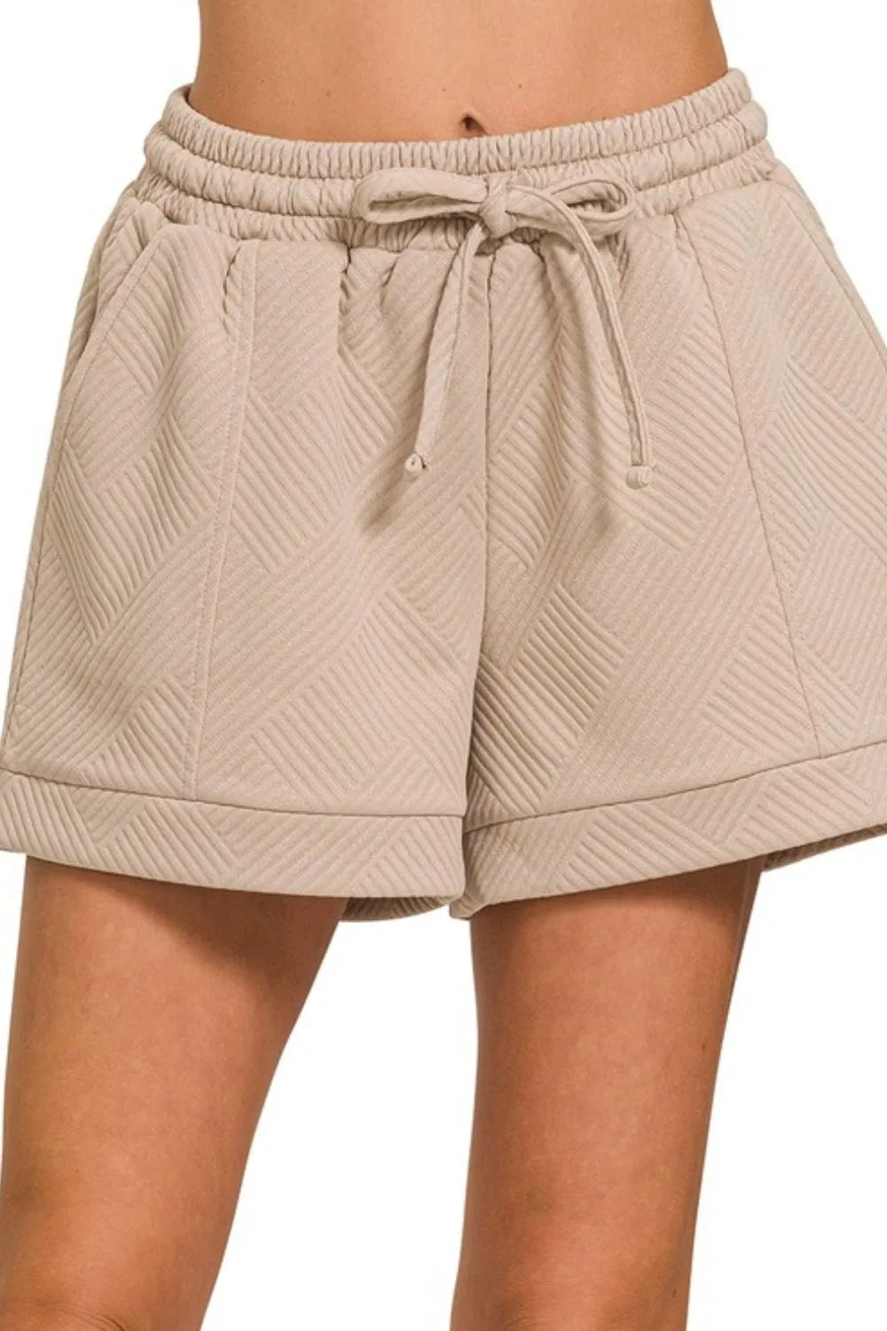 Zenana Textured Knit Jacquard Drawstring Shorts