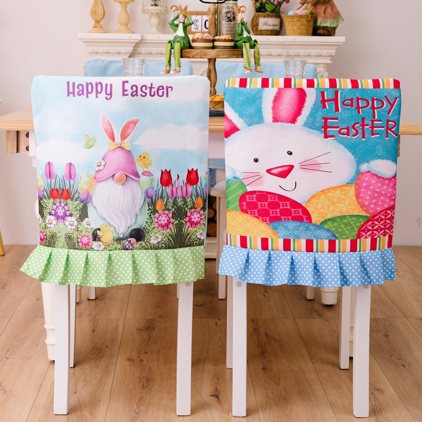 Easter Polka Dot Pleated Hem Chair Cover